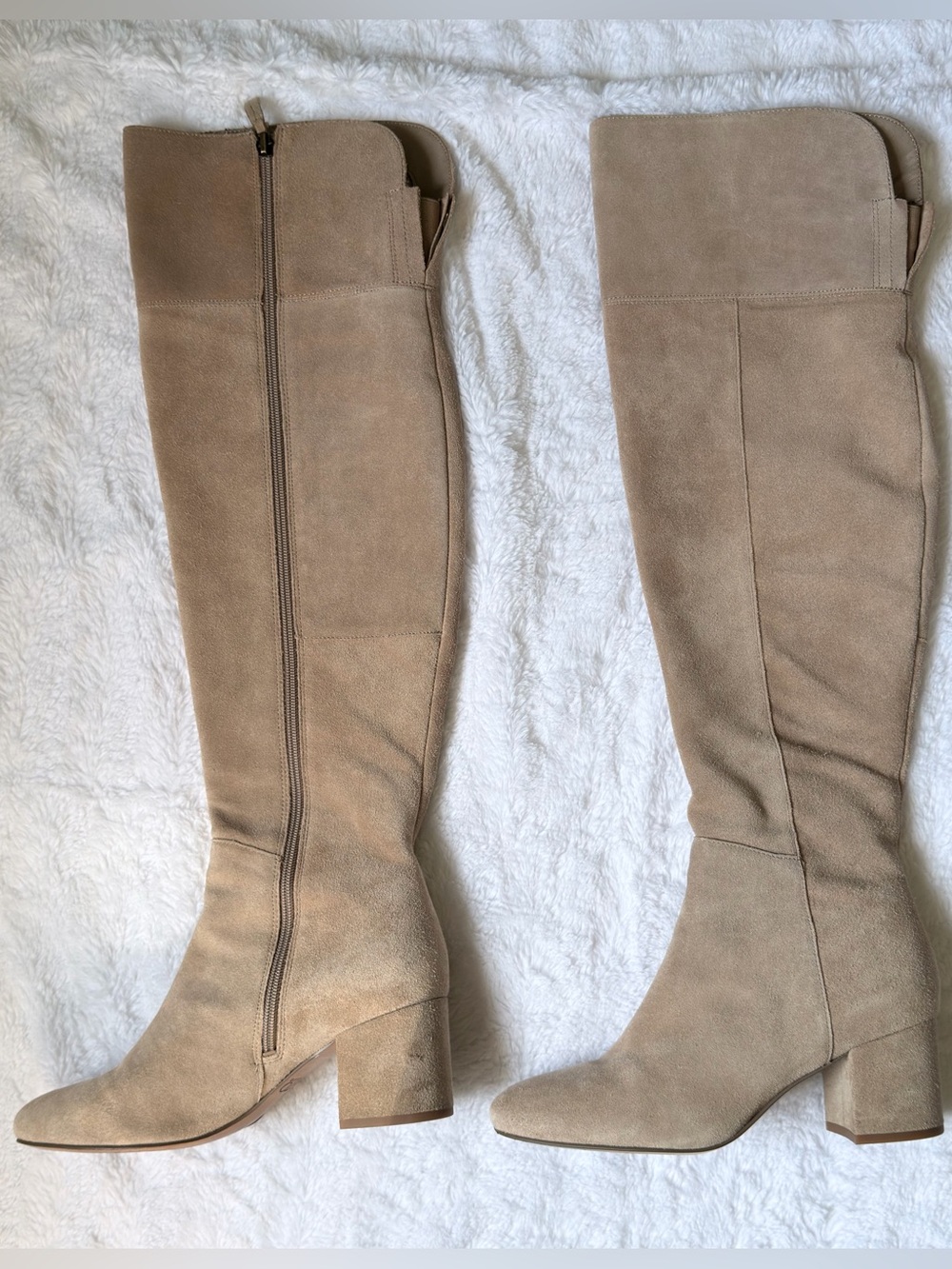 🍂🤎 Franco Sarto Taupe Suede Over the Knee Boots Block Heel Size 8